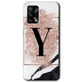 Oppo A74 Pembe Mermer Desenli Y Harfi Baskılı Uyumlu Silikon Kılıf