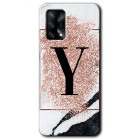 Oppo A74 Pembe Mermer Desenli Y Harfi Baskılı Uyumlu Silikon Kılıf