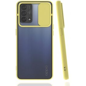 Oppo A74 Sarı Kılıf Silikon Sürgülü Lens Korumalı Buzlu Şeffaf