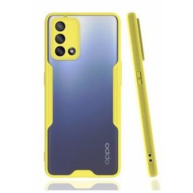 Oppo A74 Sarı Kılıf Silikon Sürgülü Lens Korumalı Buzlu Şeffaf