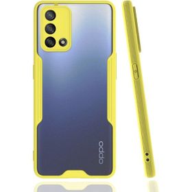 Oppo A74 Sarı Kılıf Silikon Sürgülü Lens Korumalı Buzlu Şeffaf