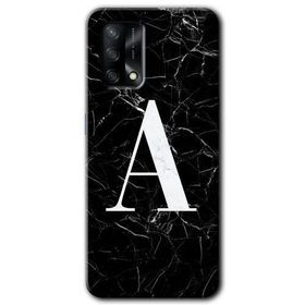 Oppo A74 Siyah Mermer Desenli A Harfi Baskılı Uyumlu Silikon Kılıf