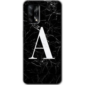 Oppo A74 Siyah Mermer Desenli A Harfi Baskılı Uyumlu Silikon Kılıf