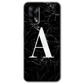 Oppo A74 Siyah Mermer Desenli A Harfi Baskılı Uyumlu Silikon Kılıf
