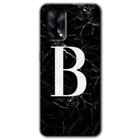 Oppo A74 Siyah Mermer Desenli B Harfi Baskılı Uyumlu Silikon Kılıf
