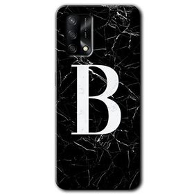 Oppo A74 Siyah Mermer Desenli B Harfi Baskılı Uyumlu Silikon Kılıf