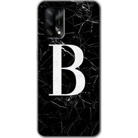 Oppo A74 Siyah Mermer Desenli B Harfi Baskılı Uyumlu Silikon Kılıf