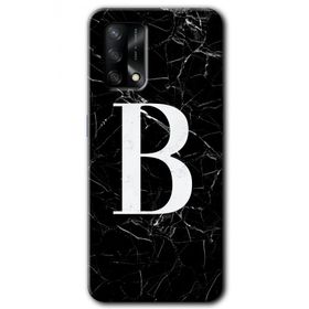 Oppo A74 Siyah Mermer Desenli B Harfi Baskılı Uyumlu Silikon Kılıf