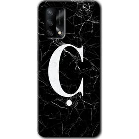 Oppo A74 Siyah Mermer Desenli Ç Harfi Baskılı Uyumlu Silikon Kılıf