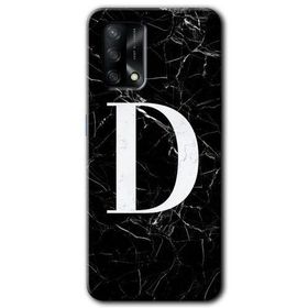 Oppo A74 Siyah Mermer Desenli D Harfi Baskılı Uyumlu Silikon Kılıf