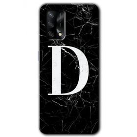 Oppo A74 Siyah Mermer Desenli D Harfi Baskılı Uyumlu Silikon Kılıf
