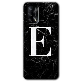 Oppo A74 Siyah Mermer Desenli E Harfi Baskılı Uyumlu Silikon Kılıf