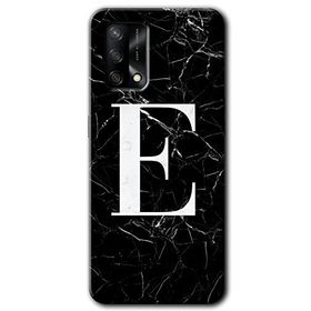 Oppo A74 Siyah Mermer Desenli E Harfi Baskılı Uyumlu Silikon Kılıf