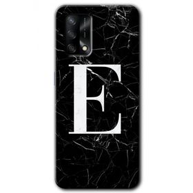 Oppo A74 Siyah Mermer Desenli E Harfi Baskılı Uyumlu Silikon Kılıf