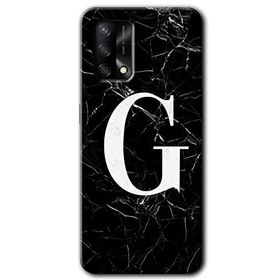 Oppo A74 Siyah Mermer Desenli G Harfi Baskılı Uyumlu Silikon Kılıf