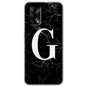 Oppo A74 Siyah Mermer Desenli G Harfi Baskılı Uyumlu Silikon Kılıf