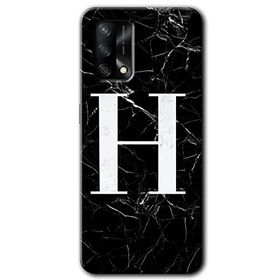 Oppo A74 Siyah Mermer Desenli H Harfi Baskılı Uyumlu Silikon Kılıf