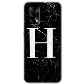 Oppo A74 Siyah Mermer Desenli H Harfi Baskılı Uyumlu Silikon Kılıf