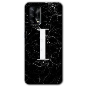 Oppo A74 Siyah Mermer Desenli İ Harfi Baskılı Uyumlu Silikon Kılıf