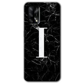 Oppo A74 Siyah Mermer Desenli İ Harfi Baskılı Uyumlu Silikon Kılıf
