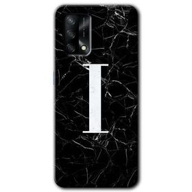 Oppo A74 Siyah Mermer Desenli İ Harfi Baskılı Uyumlu Silikon Kılıf
