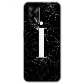 Oppo A74 Siyah Mermer Desenli İ Harfi Baskılı Uyumlu Silikon Kılıf
