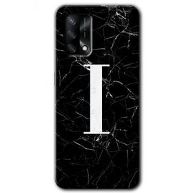 Oppo A74 Siyah Mermer Desenli İ Harfi Baskılı Uyumlu Silikon Kılıf