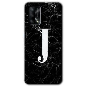 Oppo A74 Siyah Mermer Desenli J Harfi Baskılı Uyumlu Silikon Kılıf
