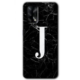 Oppo A74 Siyah Mermer Desenli J Harfi Baskılı Uyumlu Silikon Kılıf