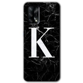 Oppo A74 Siyah Mermer Desenli K Harfi Baskılı Uyumlu Silikon Kılıf