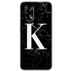 Oppo A74 Siyah Mermer Desenli K Harfi Baskılı Uyumlu Silikon Kılıf
