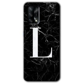 Oppo A74 Siyah Mermer Desenli L Harfi Baskılı Uyumlu Silikon Kılıf