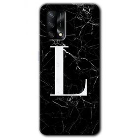 Oppo A74 Siyah Mermer Desenli L Harfi Baskılı Uyumlu Silikon Kılıf