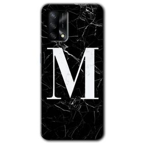 Oppo A74 Siyah Mermer Desenli M Harfi Baskılı Uyumlu Silikon Kılıf