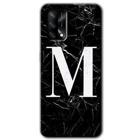 Oppo A74 Siyah Mermer Desenli M Harfi Baskılı Uyumlu Silikon Kılıf