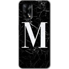 Oppo A74 Siyah Mermer Desenli M Harfi Baskılı Uyumlu Silikon Kılıf