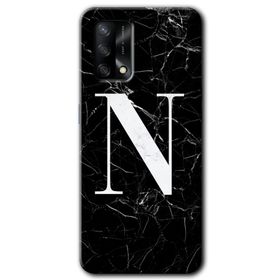 Oppo A74 Siyah Mermer Desenli N Harfi Baskılı Uyumlu Silikon Kılıf
