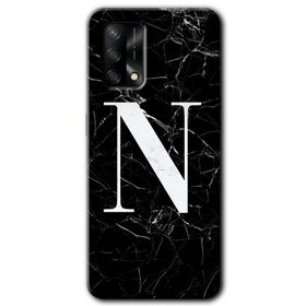 Oppo A74 Siyah Mermer Desenli N Harfi Baskılı Uyumlu Silikon Kılıf
