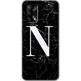 Oppo A74 Siyah Mermer Desenli N Harfi Baskılı Uyumlu Silikon Kılıf