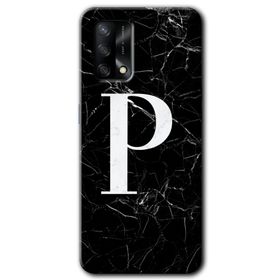 Oppo A74 Siyah Mermer Desenli P Harfi Baskılı Uyumlu Silikon Kılıf