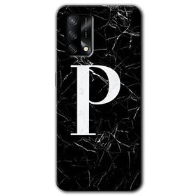 Oppo A74 Siyah Mermer Desenli P Harfi Baskılı Uyumlu Silikon Kılıf