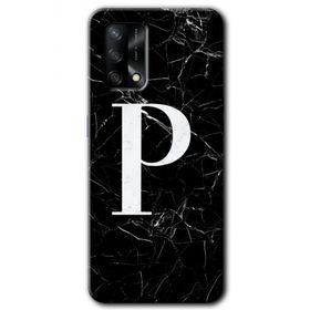 Oppo A74 Siyah Mermer Desenli P Harfi Baskılı Uyumlu Silikon Kılıf