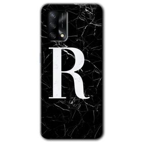 Oppo A74 Siyah Mermer Desenli R Harfi Baskılı Uyumlu Silikon Kılıf