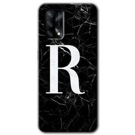 Oppo A74 Siyah Mermer Desenli R Harfi Baskılı Uyumlu Silikon Kılıf