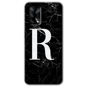 Oppo A74 Siyah Mermer Desenli R Harfi Baskılı Uyumlu Silikon Kılıf