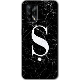 Oppo A74 Siyah Mermer Desenli S Harfi Baskılı Uyumlu Silikon Kılıf