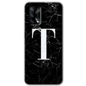 Oppo A74 Siyah Mermer Desenli T Harfi Baskılı Uyumlu Silikon Kılıf