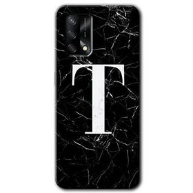 Oppo A74 Siyah Mermer Desenli T Harfi Baskılı Uyumlu Silikon Kılıf