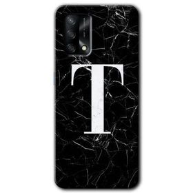 Oppo A74 Siyah Mermer Desenli T Harfi Baskılı Uyumlu Silikon Kılıf