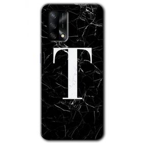 Oppo A74 Siyah Mermer Desenli T Harfi Baskılı Uyumlu Silikon Kılıf